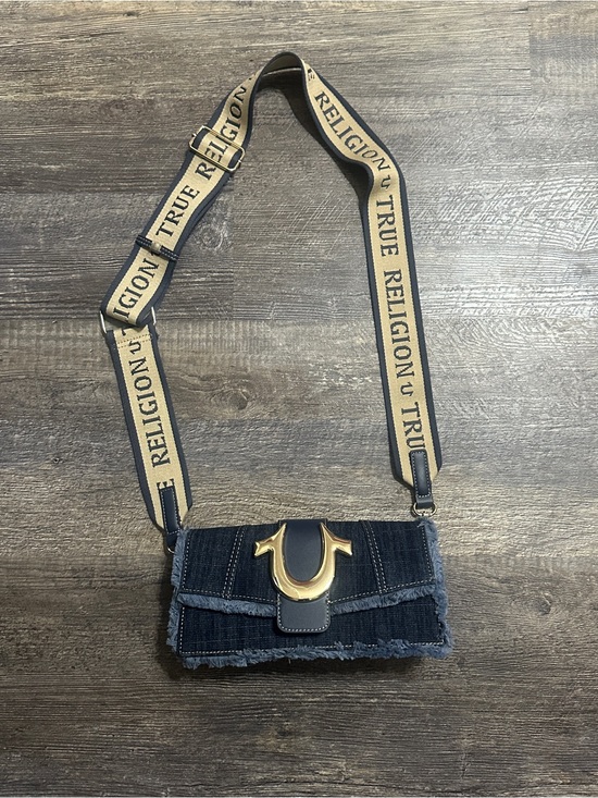 True Religion Handbags - True Religion Denim Look Crossbody Bag Adjustable Shoulder Purse w Logo Strap